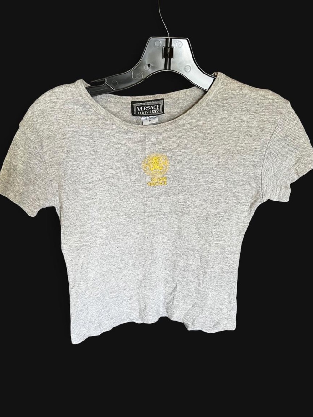 Y2K Versace V2 Light Gray Logo Crop Top Short Sleeve Tee - Women's